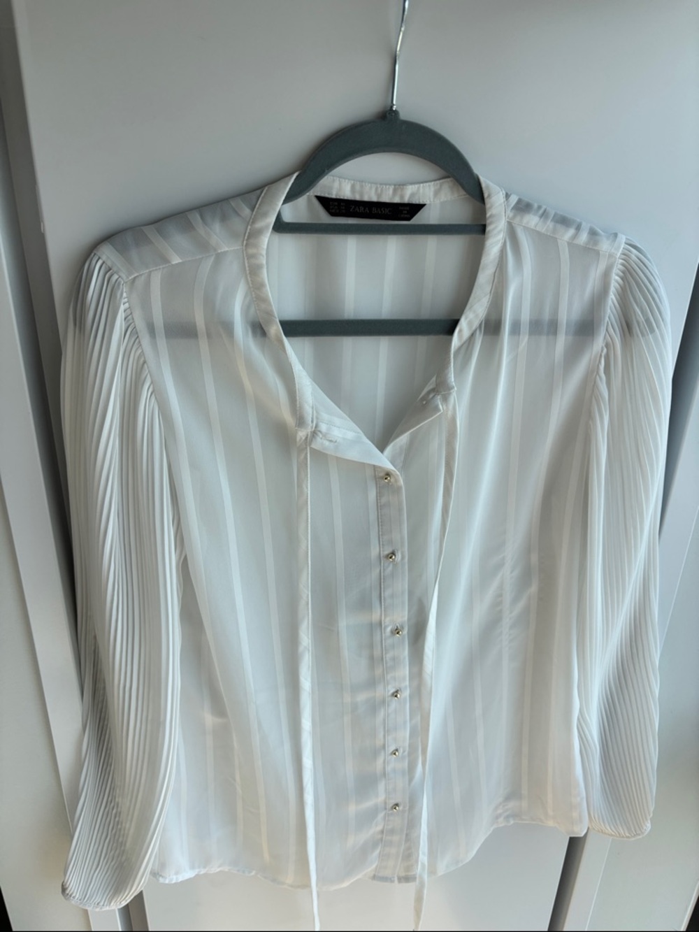 Zara White Sheer Striped Button Blouse